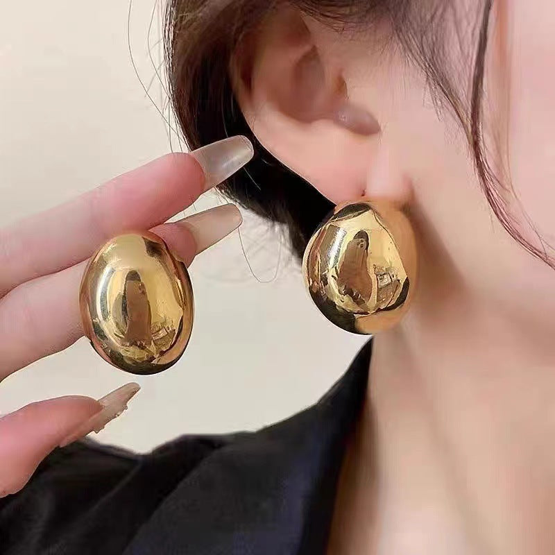 metal geometric oval stud earrings