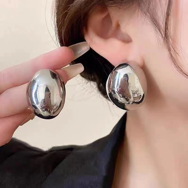 metal geometric oval stud earrings