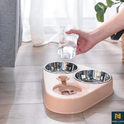 3 in 1 pet dog cat food bowl with & automatic drinking fountain - nivoland
