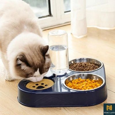 3 in 1 pet dog cat food bowl with & automatic drinking fountain - nivoland
