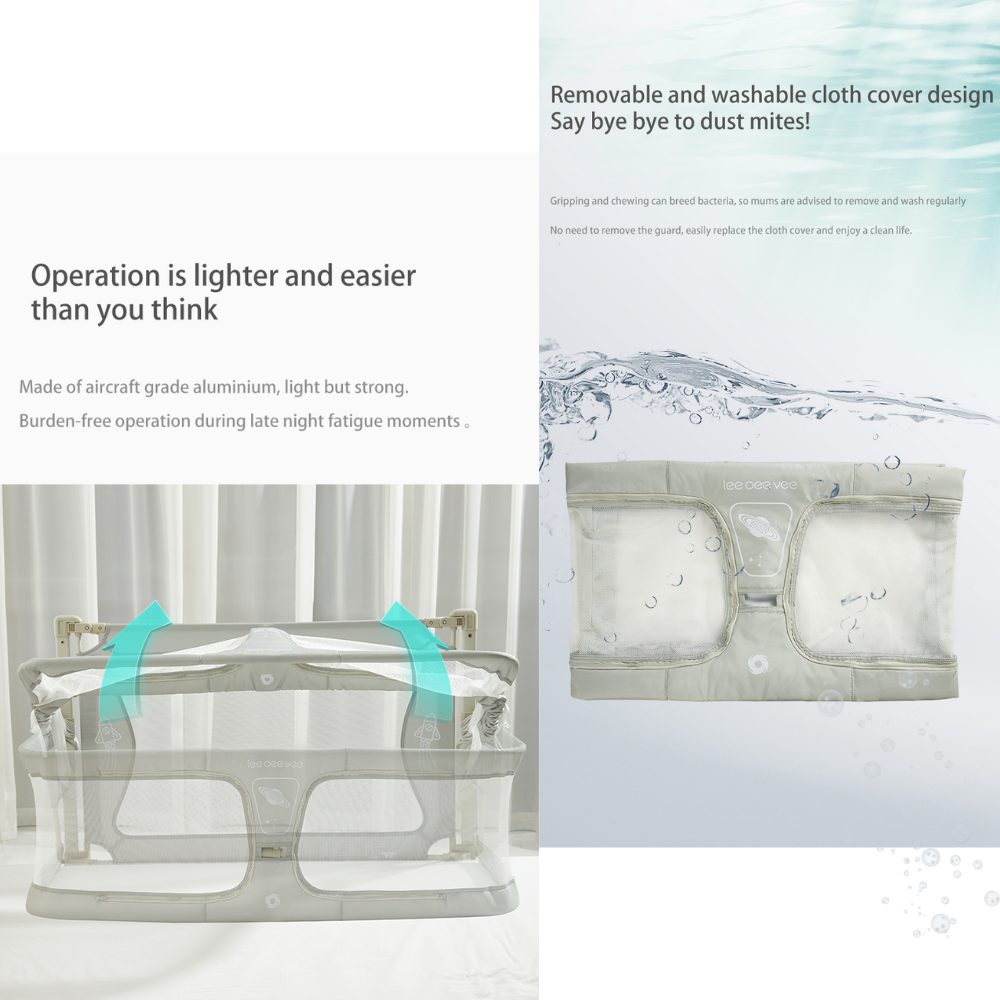 Bedside cot for baby, 3-in-1 folding cradle, breathable and visible mesh window - NivoLand