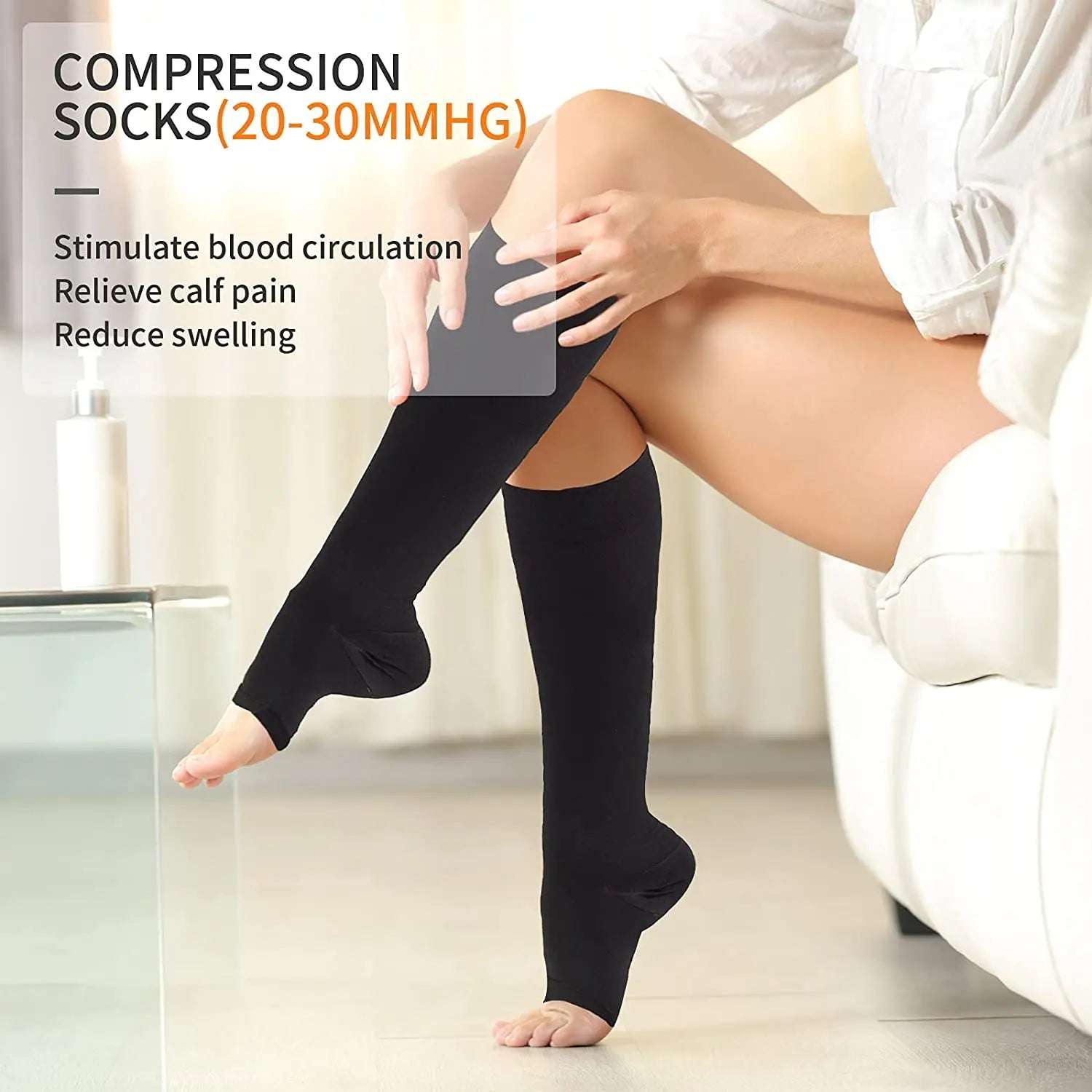 Compression Socks S-XXL Medical Prevent Varicose Veins Toeless Support Hose for Women Men 1 Pairs - NivoLand