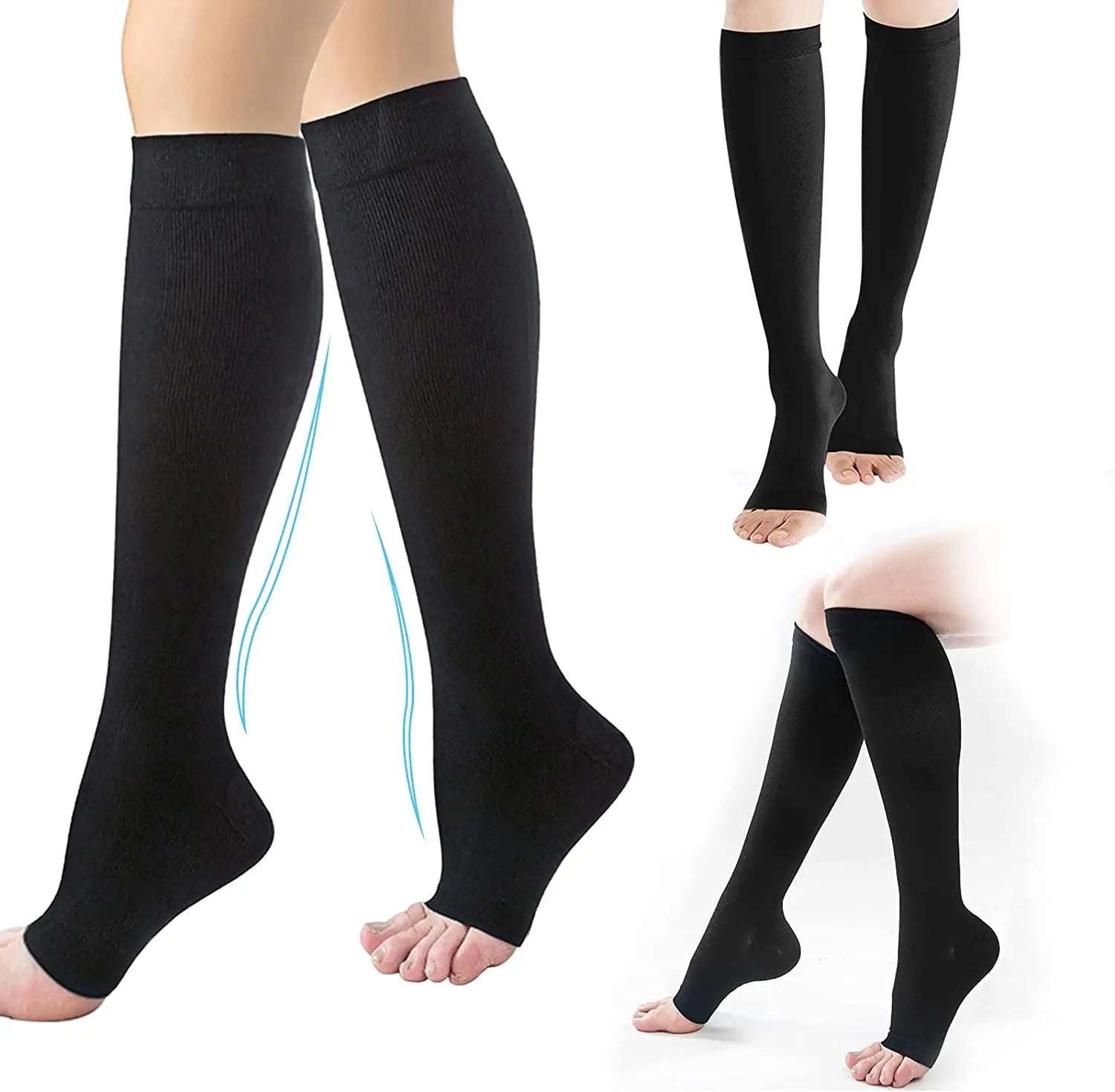 Compression Socks S-XXL Medical Prevent Varicose Veins Toeless Support Hose for Women Men 1 Pairs - NivoLand
