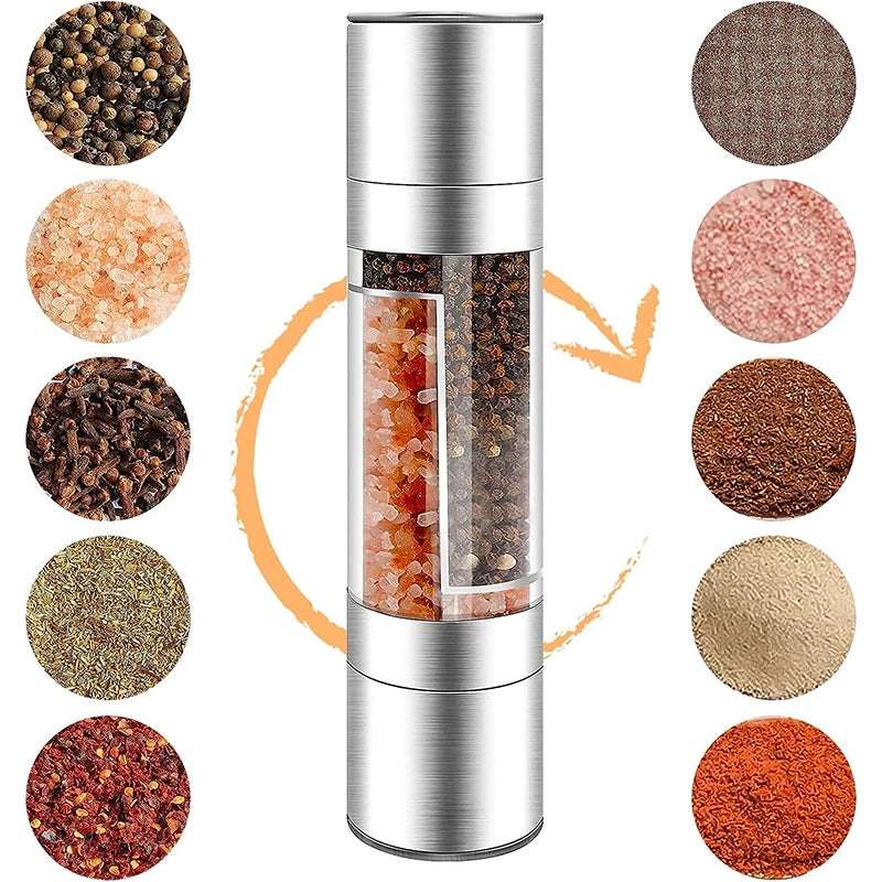 Salt and Pepper Grinder 2 in 1 Manual Stainless Steel Salt Pepper Mills with Adjustable Ceramic Grinding Spice Mill Kitchen Tool - NivoLand