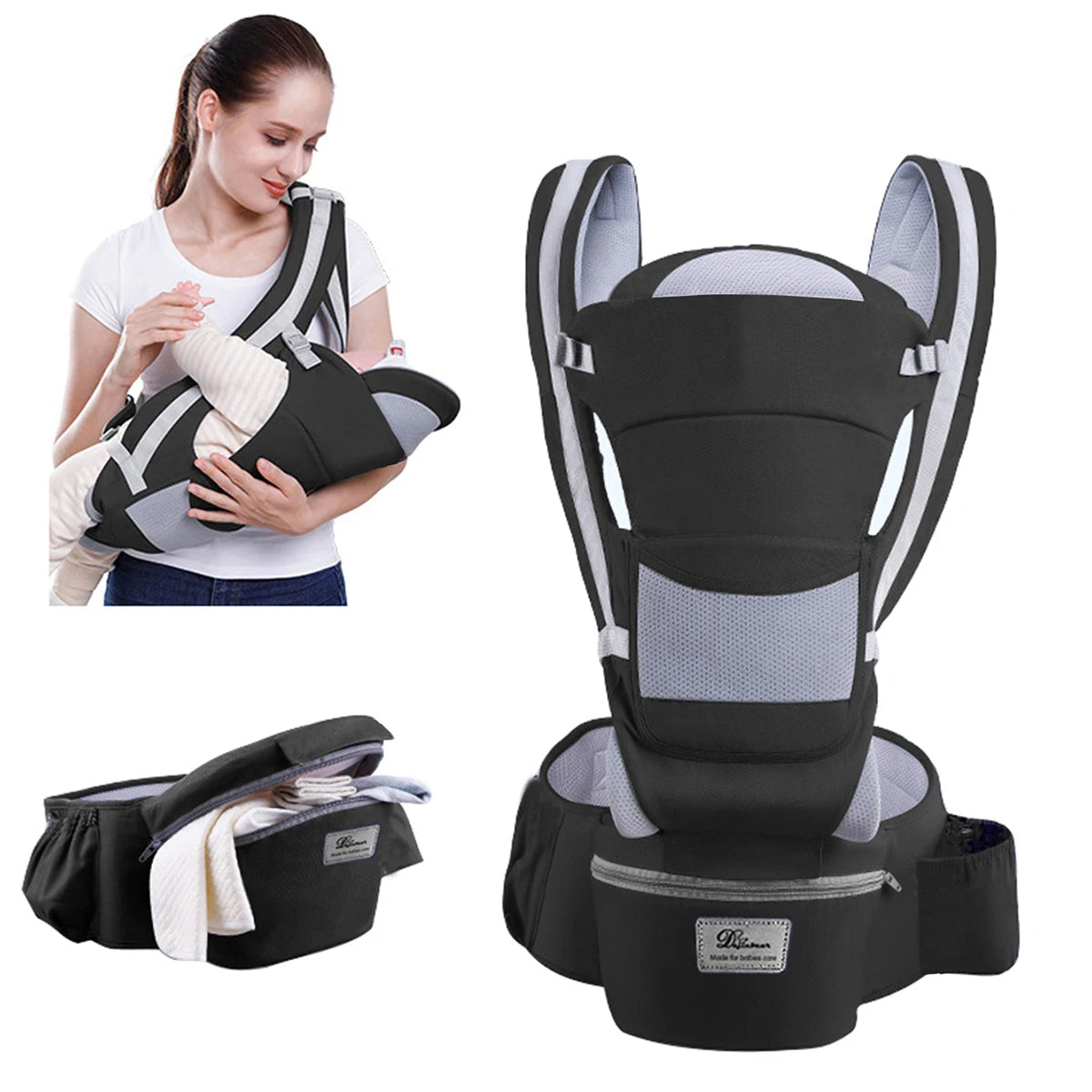 Ergonomic Baby Carrier with Kangaroo Bag, Hip Seat Baby Carrier - NivoLand