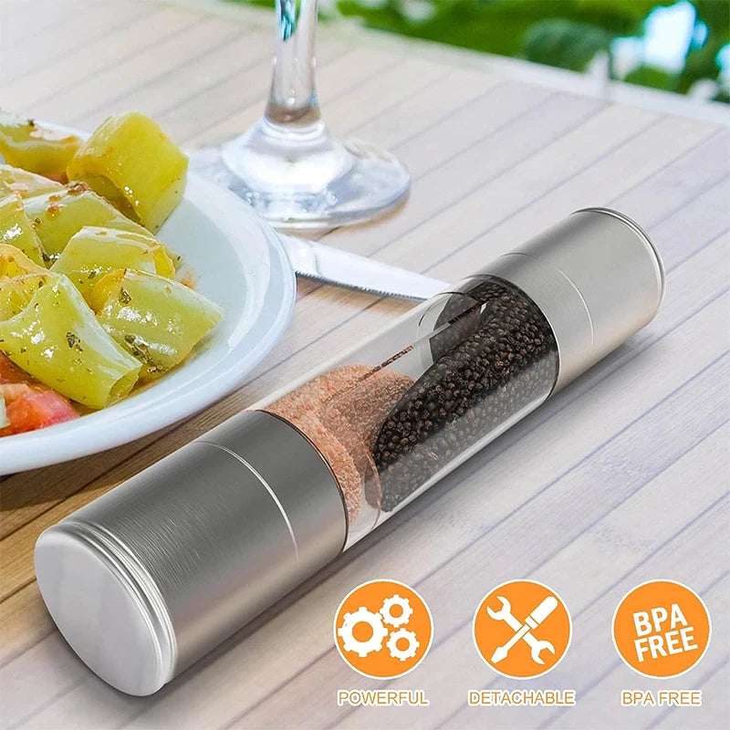 Salt and Pepper Grinder 2 in 1 Manual Stainless Steel Salt Pepper Mills with Adjustable Ceramic Grinding Spice Mill Kitchen Tool - NivoLand