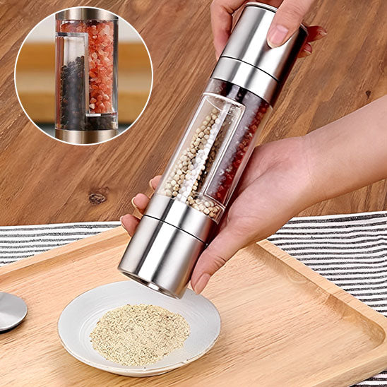 Salt and Pepper Grinder 2 in 1 Manual Stainless Steel Salt Pepper Mills with Adjustable Ceramic Grinding Spice Mill Kitchen Tool - NivoLand