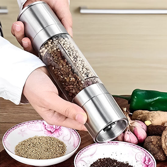 Salt and Pepper Grinder 2 in 1 Manual Stainless Steel Salt Pepper Mills with Adjustable Ceramic Grinding Spice Mill Kitchen Tool - NivoLand