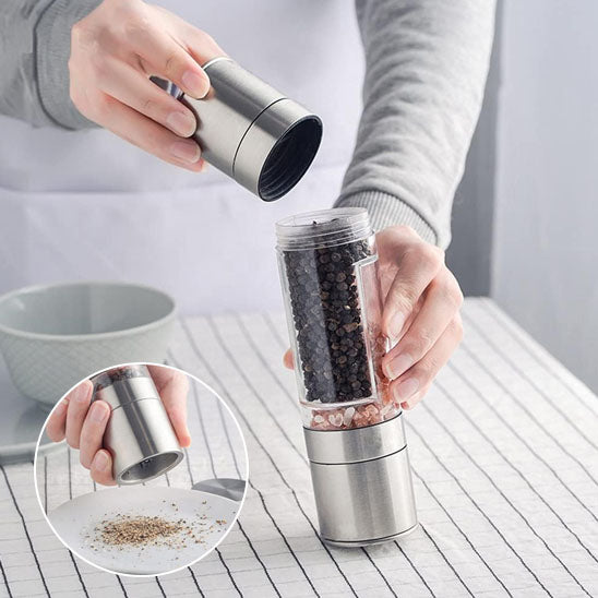 Salt and Pepper Grinder 2 in 1 Manual Stainless Steel Salt Pepper Mills with Adjustable Ceramic Grinding Spice Mill Kitchen Tool - NivoLand