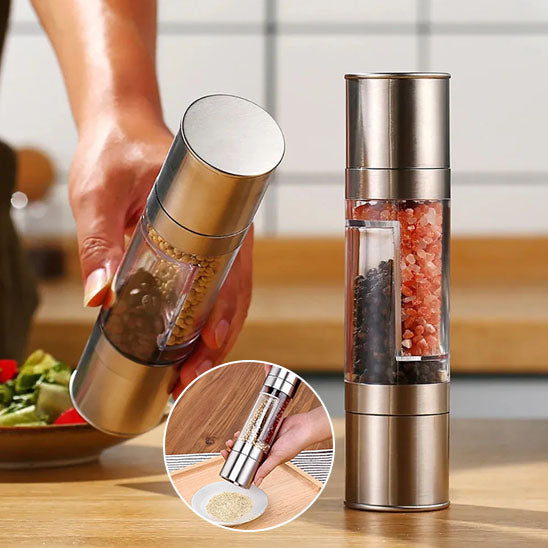 Salt and Pepper Grinder 2 in 1 Manual Stainless Steel Salt Pepper Mills with Adjustable Ceramic Grinding Spice Mill Kitchen Tool - NivoLand