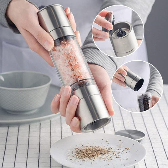Salt and Pepper Grinder 2 in 1 Manual Stainless Steel Salt Pepper Mills with Adjustable Ceramic Grinding Spice Mill Kitchen Tool - NivoLand