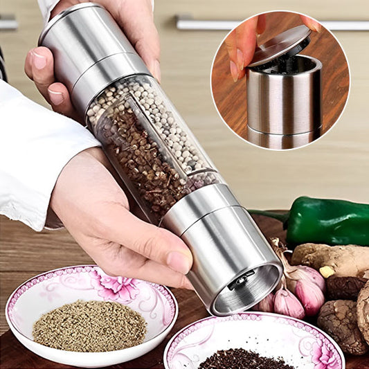 Salt and Pepper Grinder 2 in 1 Manual Stainless Steel Salt Pepper Mills with Adjustable Ceramic Grinding Spice Mill Kitchen Tool - NivoLand