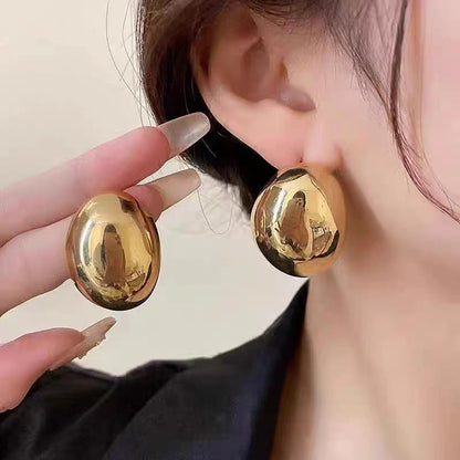 Metal Geometric Oval Stud Earrings