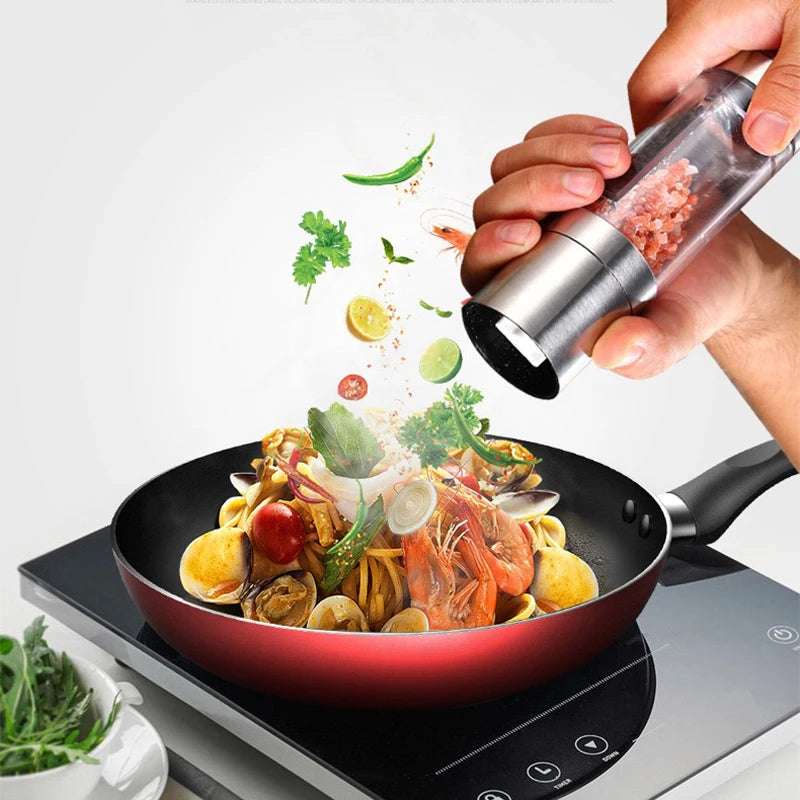 Salt and Pepper Grinder 2 in 1 Manual Stainless Steel Salt Pepper Mills with Adjustable Ceramic Grinding Spice Mill Kitchen Tool - NivoLand